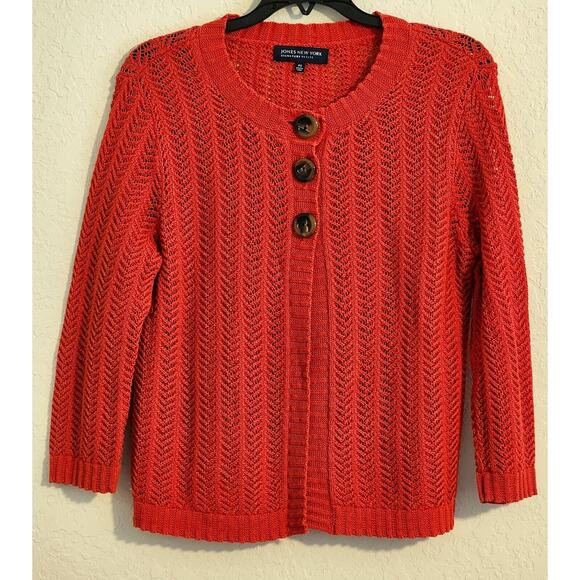 SWEATER-JONES NEW YORK SIGNATURE PETITE-Rust-Chevron Stitch-SIZE P-SML - Picture 1 of 16